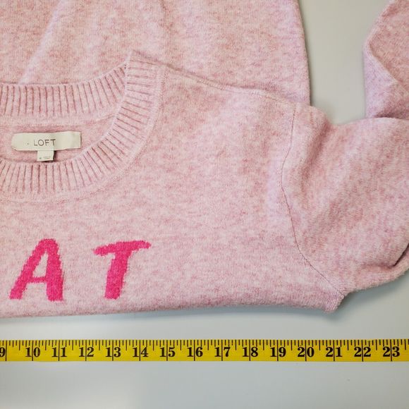 LOFT Sweater Womens Medium Cat Mama Novelty Spellout Crew Neck Pink Wool Blend - Picture 5 of 7